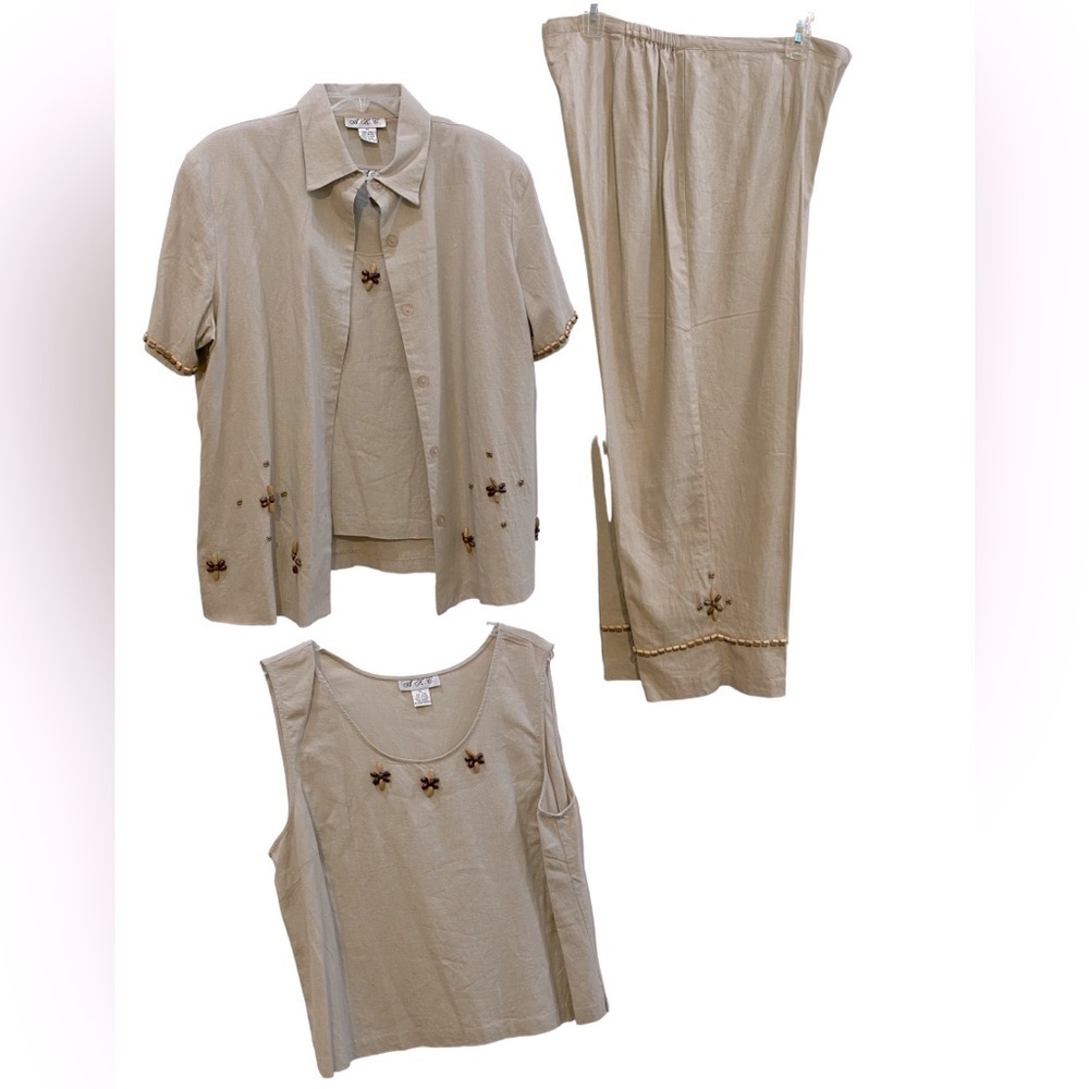 3Piece Pants set With Wood Bead Decoration Sz XL EUC